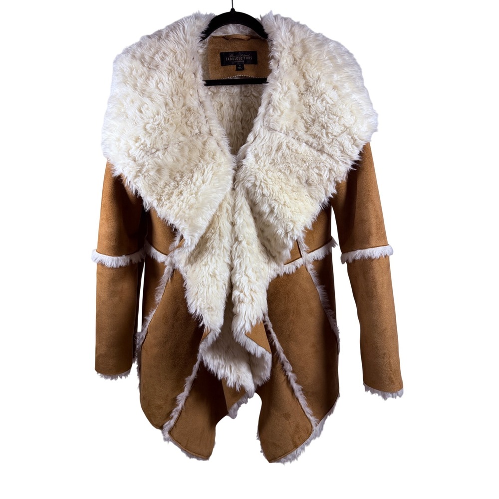 Donna Salyers‎ Fabulous Furs Faux Suede Sherpa Coat Jacket Size S - Picture 2 of 11